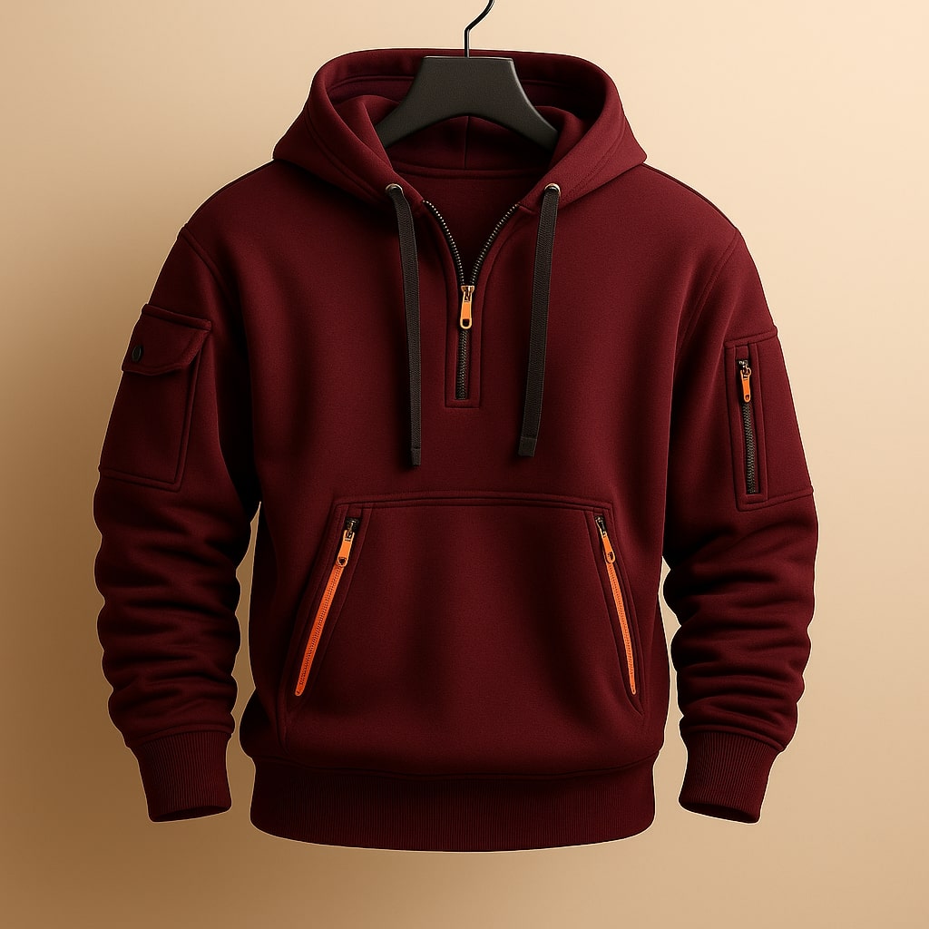 HARRISON OF CALIFORNIA | HALF-ZIP FLEECE HOODIE FOR MEN