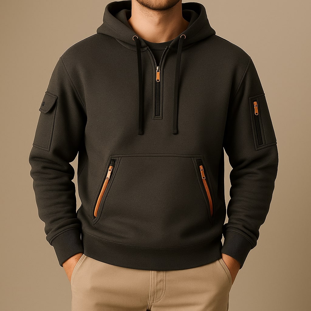 HARRISON OF CALIFORNIA | HALF-ZIP FLEECE HOODIE FOR MEN