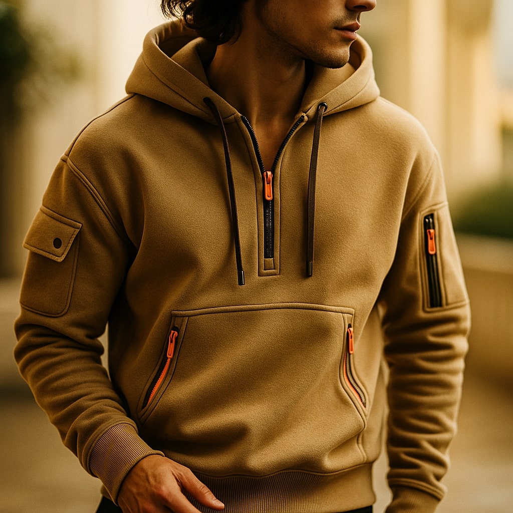 HARRISON OF CALIFORNIA | HALF-ZIP FLEECE HOODIE FOR MEN