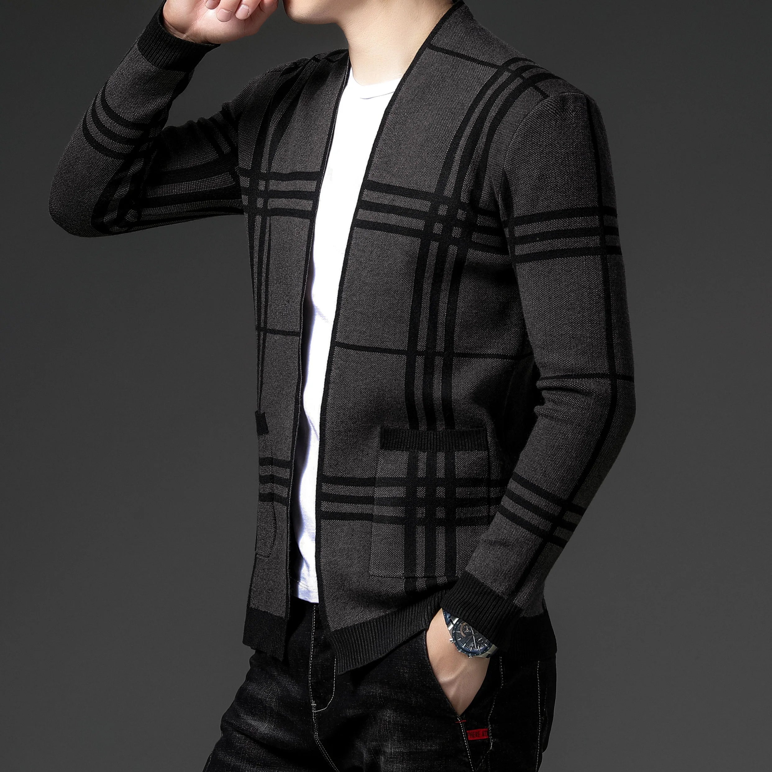HARRISON OF CALIFORNIA | CHECKERED KNIT CARDIGAN FOR MEN