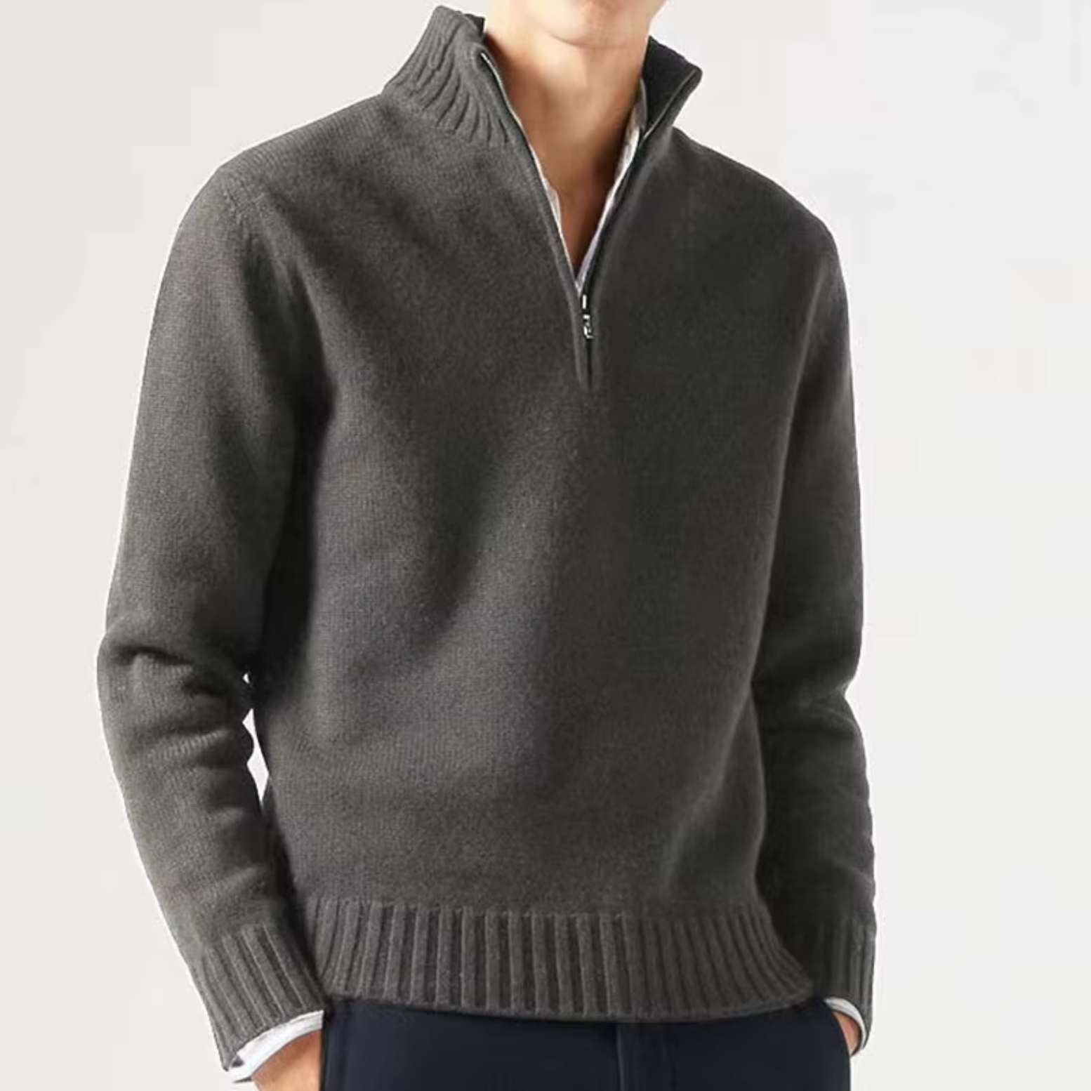 HARRISON OF CALIFORNIA | WOOL TURTLENECK WITH ZIP FOR MEN